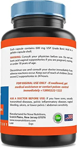 Nova Nutritions Boric Acid Vaginal Suppositories - 100% Pure Made in USA - USP Medical Grade Fine Powder Nova Nutritions Au supplements