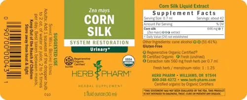 Herb Pharm Certified Organic Corn Silk Liquid Extract for Urinary System Support, 1 Fl Oz Herb Pharm Au supplements