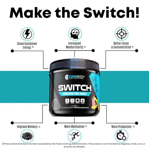 Switch, Brain Boosting Nootropic Energy Supplement, Increase Mental Focus & Cognitive CoreBody Nutrition Au supplements