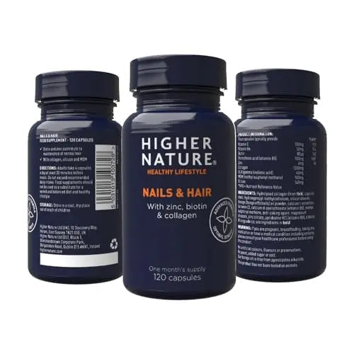 Higher Nature - Nails & Hair - Contains Zinc, Biotin & Collagen - Supports Beautiful Skin - 120 Capsules HIGHER NATURE Au supplements