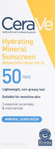 CeraVe 100% Mineral Sunscreen SPF 50, Face sunscreen With Zinc Oxide & Titanium Dioxid