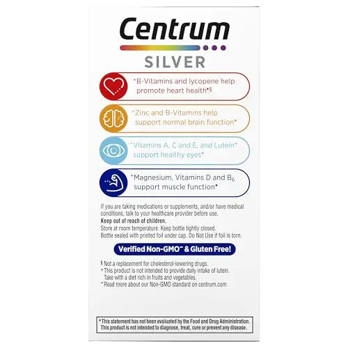 Centrum Silver Multivitamin for Men 50 Plus, Multimineral Supplement, Vitamin D3, B-Vitamins and Zinc, Gluten Free, Non-GMO Ingredients, Supports Memory Centrum Au supplements