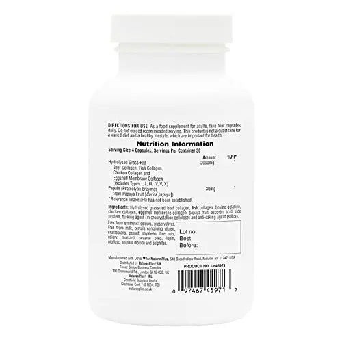 NaturesPlus Collagen Peptides Capsules - Premium Hydrolysed Collagen Supplement Type I, II, III, IV, V and X - Non-GMO, Gluten Free - 90 Capsules Nature's Plus Au supplements