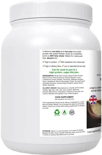 RicePro |Chocolate | Brown Rice Protein Powder with Added Herbals | Chicory Root Extract, Biobodyboost Au supplements