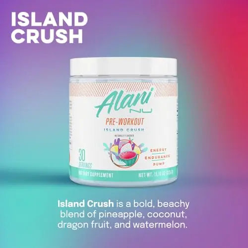 Alani Nu Island Crush Pre Workout and BCAA Sour Peach Rings Post Workout Powder Alani Nu Au supplements