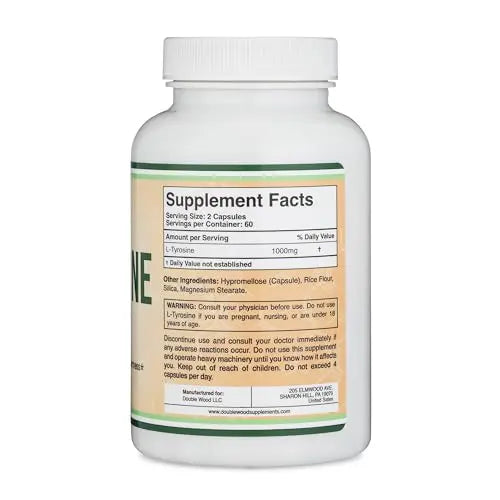 L-Tyrosine 1,000mg per Serving, 120 Veggie Capsules (L Tyrosine Supplement for Memory Double Wood Supplements Au supplements