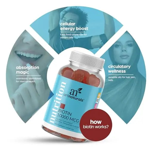 Artnaturals Biotin Gummies for Hair Growth - (100 Gummies - 10000mcg) - Natural Strawberry Artnaturals Au supplements