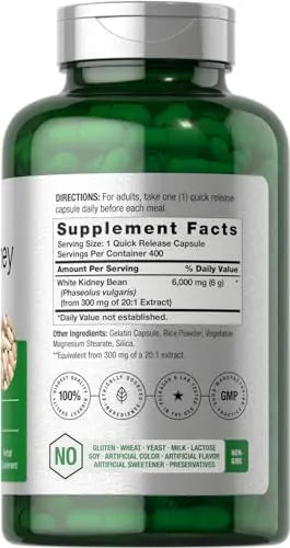 White Kidney Bean Extract Capsules | 6000mg | 400 Count | Non-GMO & Gluten Free Horbäach Au supplements