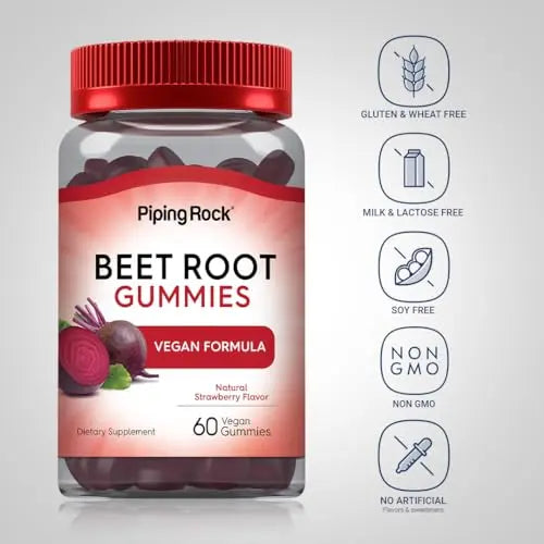 Beet Root Gummies | 60 Count | with Nitrates and Black Pepper Extract | Nitric Oxide Piping Rock Au supplements