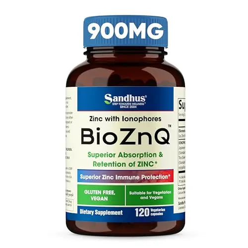 Sandhu's BioZnq 900mg Vegetarian Capsules Zinc Supplement with Quercetin Sandhu's Au supplements