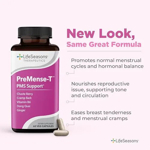 LifeSeasons - PreMense-T - PMS Relief Supplement - Support for Pre-Menstrual Symptoms, Cramping & Breast Tenderness - Nourish Tissue - Ginger Crampbark Dong Quai Chasteberry & Vitamin B6-60 Capsules LifeSeasons Au supplements
