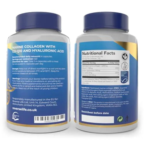 Reverse Life Marine Collagen Capsules 1200mg – with Hyaluronic Acid & Vitamin C + Q10 Reverse Life Au supplements