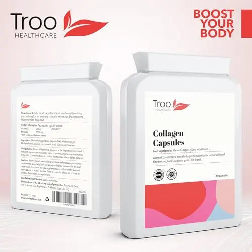 Troo Marine Collagen Supplement - 60 High Strength Capsules 1200mg Serving - Hydrolysed Marine Collagen Peptides with Vitamin C Troo Health Care Au supplements