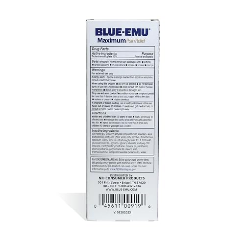 BLUE-EMU Maximum Pain Relief Cream for Arthritis, Muscle, & Joint Aches, 3 Oz, 1 Pack BLUE-EMU Au supplements