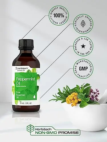 Horbaach Peppermint Oil | 2 fl oz | Pure Essential Spray | for Massage, Bath & Diffusers | Non-GMO Horbäach Au supplements