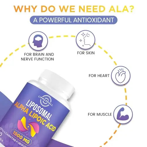 Liposomal Alpha Lipoic Acid 1500mg - with Acetyl-L-Carnitine 900mg & Ubiquinol 100mg lipmaxmall Au supplements