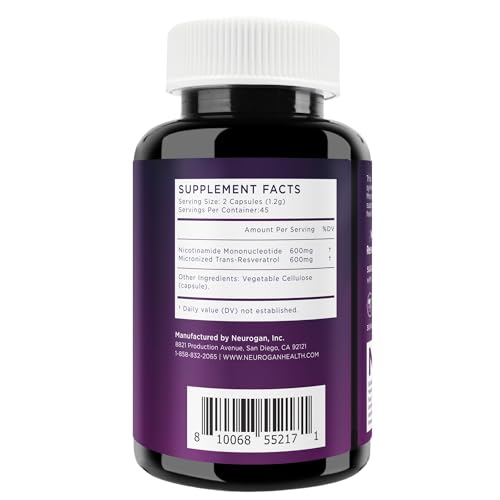 Neurogan NMN + Resveratrol Capsules – Cellular Health & Energy Support – 1200mg Nicotinamide Mononucleotide and Trans-Resveratrol per Serving, 90 Count Neurogan Au supplements