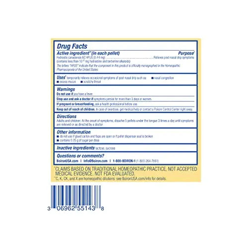 Boiron Hydrastis Canadensis 6C Homeopathic Medicine for Post-Nasal Drip Relief, Excess Mucus Boiron Au supplements
