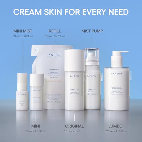 LANEIGE Cream Skin Toner & Moisturizer Mini: Lightweight Refillable Korean Milky Toner with Ceramide