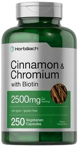 Cinnamon with Chromium Picolinate 2500mg | 250 Capsules | Plus Biotin | Vegetarian Horbäach Au supplements