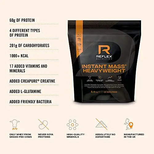 Reflex Nutrition Instant Mass Heavyweight, Mass Protein Powder, Over 1000 Calories Per Serving, 60g Protein Reflex Nutrition Au supplements