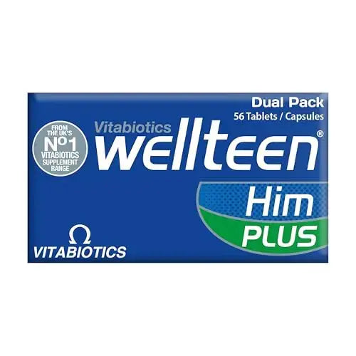 Vitabiotics Wellteen Him Plus Omega-3 - Maximum Nutritional Support for Teenagers and Young Men Ages 13-19 - 56 Tablets and Capsules Wellteen Au supplements