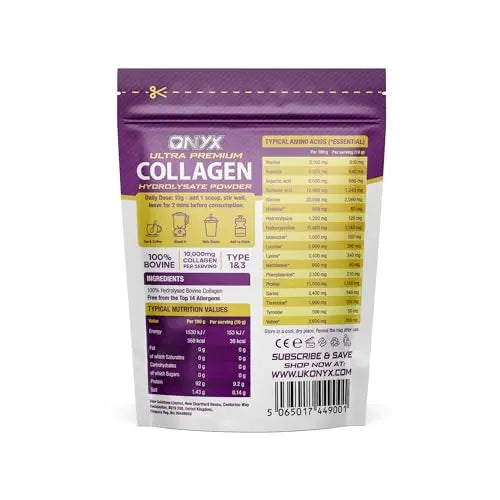 Premium Collagen Powder (Type I, III) Hydrolysed Bovine Collagen Peptides Powder - Halal Certified ONYX INGREDIENTS 101 Au supplements