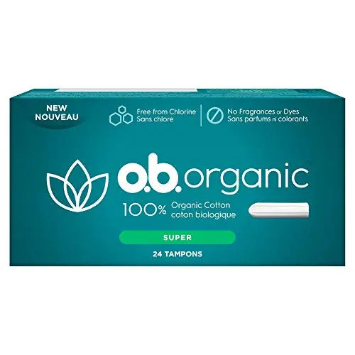 o.b. Organic Tampons, Made with 100% Organic Cotton, Proven 8 Hour Leak Protection, Super, 24 Count o.b. Au supplements