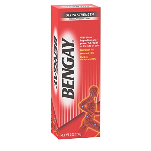 Bengay Ultra Strength Topical Pain Relief Cream, Non-Greasy Topical Analgesic for Minor Arthritis, Muscle, Joint and Back Pain, Camphor, Menthol and Methyl Salicylate, 4 OZ Bengay Au supplements