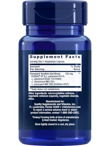 Life Extension FLORASSIST® Probiotic Youthful Gut, Healthy Aging Supplement, postbiotic and probiotic Blend, Heart and Gut Health, Non-GMO, 1-Daily, Gluten-Free, Vegetarian, 30 Capsules Life Extension Au supplements