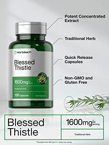 Blessed Thistle Capsules 1600 mg | 150 Count | Max Potency | Non-GMO, Gluten Free Horbäach Au supplements