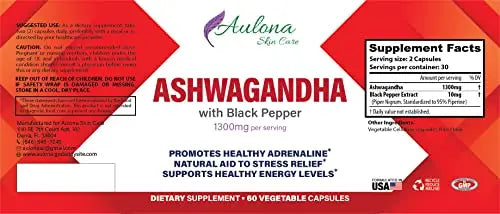 Aulona Care Ashwagandha with Black Pepper 1300mg for Healthy Adrenaline, Stress Relief Aulona Care Au supplements