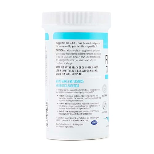 NatureWise Probiotics 70 Billion CFU - 17 Strains + Organic Prebiotics - Immune, Digestive & Gut Health Support for Women & Men - Vegetarian, Gluten-Free, Non-GMO - 60 Capsules[2-Month Supply] NatureWise Au supplements