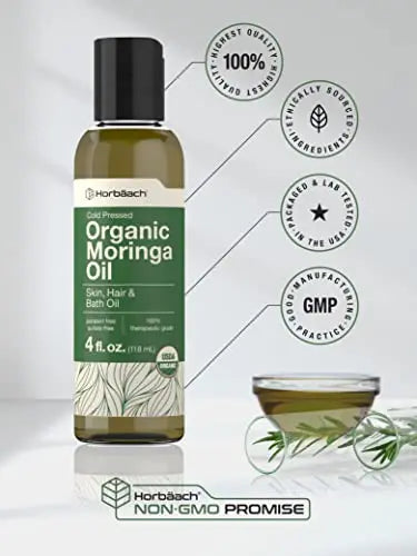 Organic Moringa Oil | 4 fl oz | for Face, Hair, and Skin | 100% Therapeutic Grade | Paraben Horbäach Au supplements