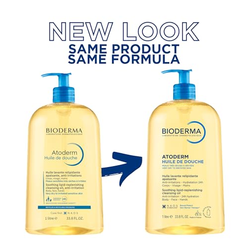 Bioderma Atoderm Shower Oil, Cleansing Oil For Face & Body, Nourishing Cleansing Oil For Dry to Atopic Sensitive Skin