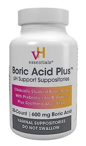 vH essentials Boric Acid Plus Vaginal Suppositories, Prebiotic Infused with Soothing Aloe Vera, pH vH essentials Au supplements