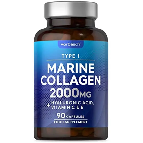 Marine Collagen Capsules | with Hyaluronic Acid, Vitamin C & E | 2000mg | High Strength Type 1 Collagen Horbäach Au supplements