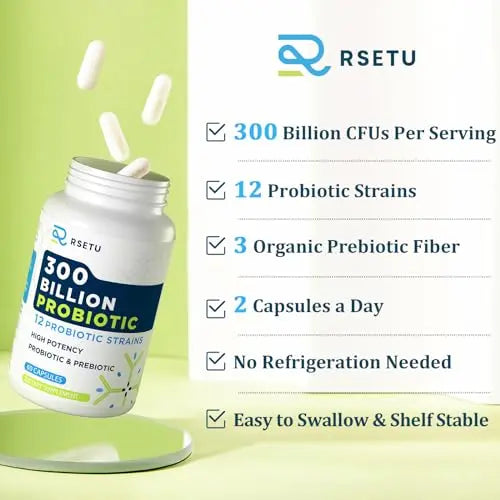 Probiotics for Women Men: 300 Billion CFU Probiotic High Potency + 12 Strains Organic RSETU Au supplements