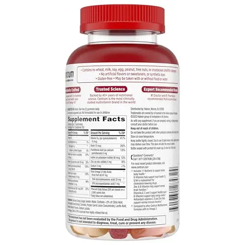 Centrum MultiGummies Multi+ Omega 3 Dual Action, Adult Multivitamin, Multivitamin/Multimineral/Omega 3 Centrum Au supplements