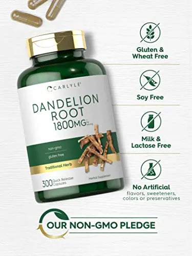 Carlyle Dandelion Root Capsules 1800mg | 300 Count | Non-GMO, Gluten Free Carlyle Au supplements