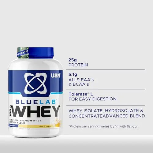 USN Blue Lab Whey Protein Powder: Vanilla - Whey Protein 2kg - Post-Workout USN Au supplements