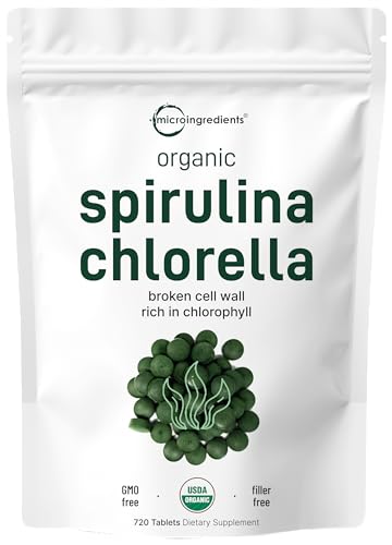 Organic Chlorella Spirulina Tablets, 3000mg Per Serving, 720 Counts, 4 Months Supply Micro Ingredients Au supplements