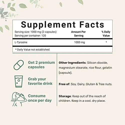 Micro Ingredients Plant Based L Tyrosine Pills, 1000mg Per Serving, 240 Capsules Micro Ingredients Au supplements