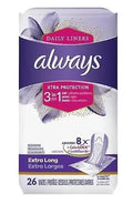 Always Xtra Protection 3-in-1 Daily Liners Extra Long Unscented 26 Ct Always Au supplements
