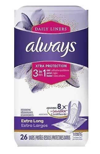 Always Xtra Protection 3-in-1 Daily Liners Extra Long Unscented 26 Ct Always Au supplements