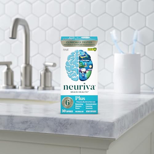NEURIVA Plus Brain Supplement for Memory and Focus Clinically Tested Nootropics for Concentration for Mental Clarity, Cognitive Enhancement Vitamins B6, B12