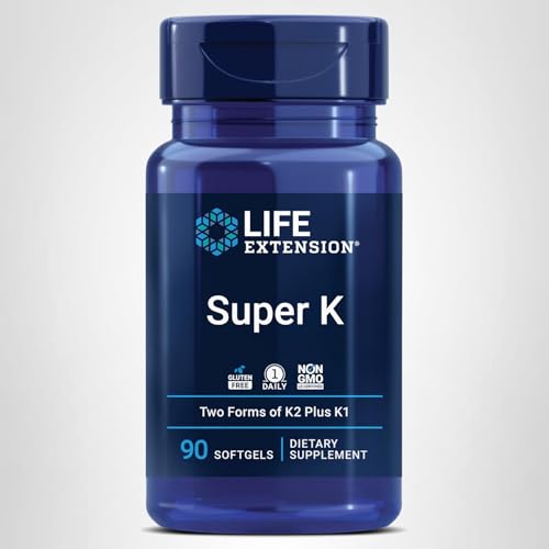 Life Extension Super K, Vitamin K Supplement, 2000 Mcg Vitamin K and 1180 Mcg Vitamin K2, Heart Health, Once-Daily, 90 Softgels