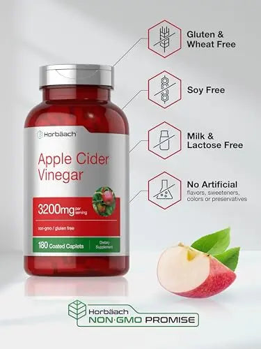 Apple Cider Vinegar Tablets 3200mg | 180 Pills | Vegetarian, Non-GMO & Gluten Free Supplement Horbäach Au supplements