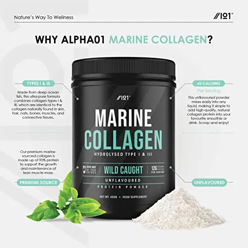 Marine Collagen Powder Supplement - 400g - Wild-Caught Canadian Marine Collagen - Unflavoured - Types 1 & 3 Hydrolysed Collagen ALPHA01 Au supplements