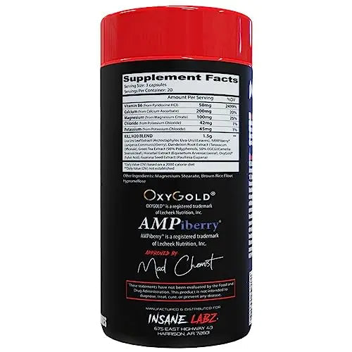 Insane Labz Kill H20, AMPiberry Infused Diuretic, Reduce Water Retention and Bloating Relief Insane Labz Au supplements